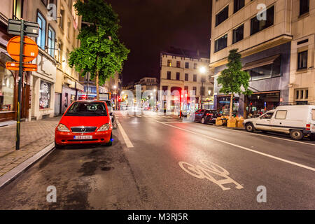 BRUGES, BELGIUM - JUNE 11, 2014: Evening street of Brussels Stock Photo