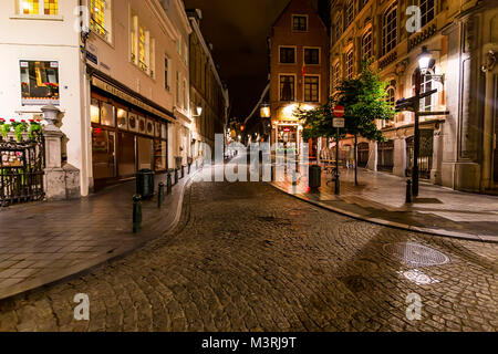 BRUGES, BELGIUM - JUNE 11, 2014: Evening street of Brussels, Belgium Stock Photo