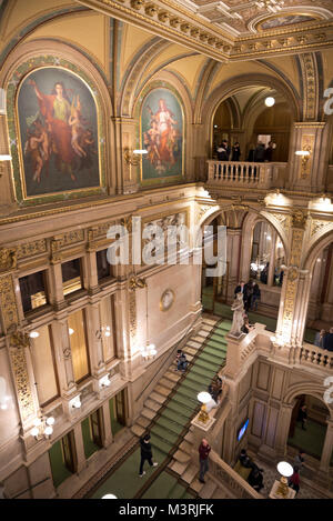 VIENNA, AUSTRIA - FEBRUARY, 2018: Interior of Vienna State Opera with magnificent staircase in the entrance area. Stock Photo