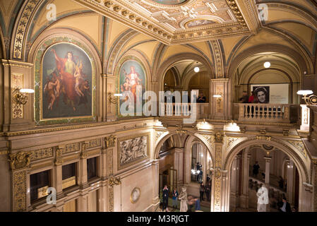 VIENNA, AUSTRIA - FEBRUARY, 2018: Interior of Vienna State Opera with magnificent staircase in the entrance area. Stock Photo