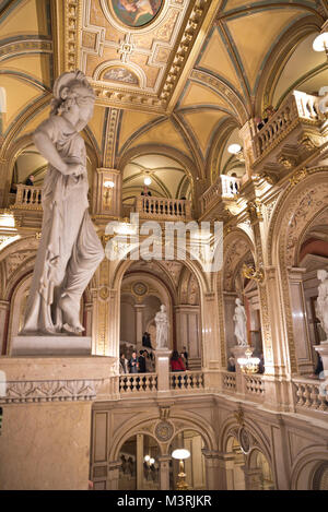 VIENNA, AUSTRIA - FEBRUARY, 2018: Interior of Vienna State Opera with magnificent staircase in the entrance area. Stock Photo