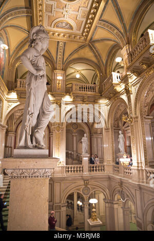 VIENNA, AUSTRIA - FEBRUARY, 2018: Interior of Vienna State Opera with magnificent staircase in the entrance area. Stock Photo