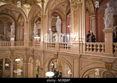 VIENNA, AUSTRIA - FEBRUARY, 2018: Interior of Vienna State Opera with magnificent staircase in the entrance area. Stock Photo