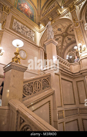 VIENNA, AUSTRIA - FEBRUARY, 2018: Interior of Vienna State Opera with magnificent staircase in the entrance area. Stock Photo