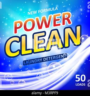 Power clean soap banner ads design. Washing Powder or Laundry detergent Package design. Vector illustration Stock Vector