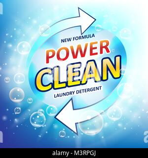 Laundry detergent package ads. Toilet or bathroom tub cleanser design. Washing machine laundry detergent packaging template. Vector illustration Stock Vector