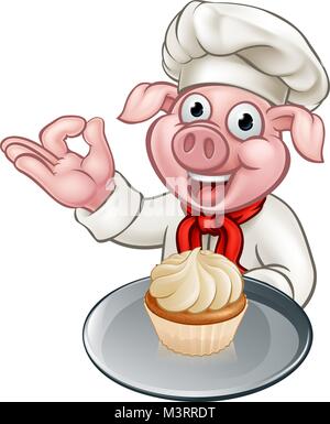 Cartoon Baker Chef Pig Character Stock Vector