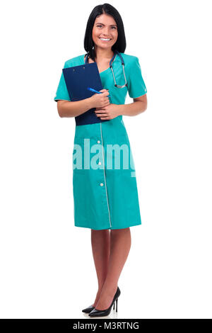 Smiling doctor woman, isolated on white background Stock Photo