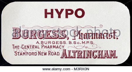 Vintage Chemist labels for Medicine bottles 1950s - Hypo Stock Photo