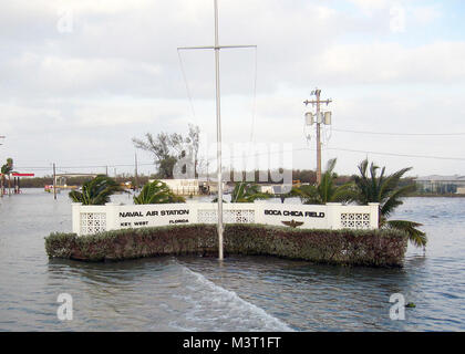 The front gate of US Navy (USN) Naval Air Station (NAS) Key West/Boca Chica Field, Florida (FL), illustrates the major flooding after Category 3 Hurricane Wilma hit the area. 330-CFD-DN-SD-06-05802 by Photograph Curator Stock Photo
