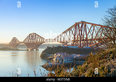 The Forth Bridge early morning from North Queensferry Fife Scotland