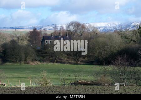 Kinder seen from Birch Vale reservoir in Derbyshire. Stock Photo