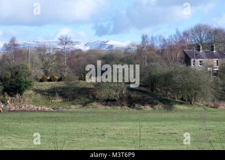 Kinder seen from Birch Vale reservoir in Derbyshire. Stock Photo