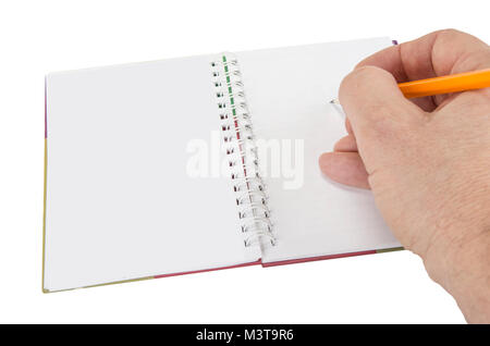 Opened notepad with pen or pencil on the white background Stock Photo
