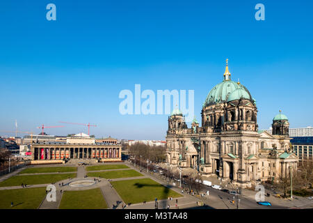 View of Berlin Cathedral, Berliner Dom, and Altes Museum on Lustgarten on Museum Island (Museumsinsel) in Mitte, Berlin, Germany Stock Photo