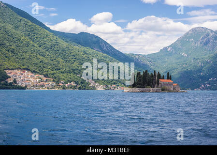 Island of Saint George with church of Benedictine monastery, one of the two islets of the coast of Perast town in the Bay of Kotor, Montenegro Stock Photo