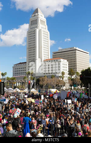 Woman's March in Downtown Los Angeles, January 21, 2017 Stock Photo