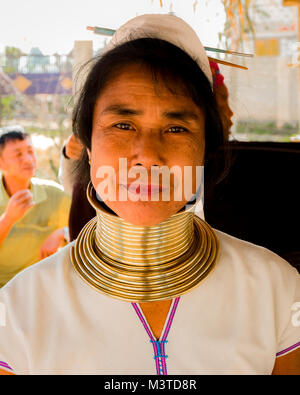 Portrait of Kayan woman in village in Loikaw Myanmar