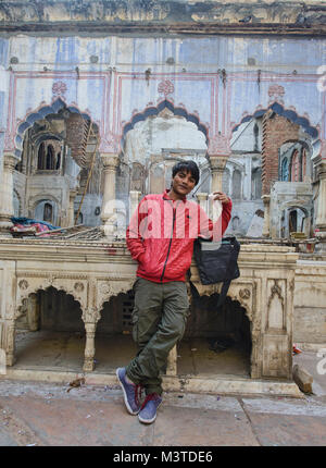 Ruined beautiful ancient haveli merchant home, Old Delhi, India Stock Photo