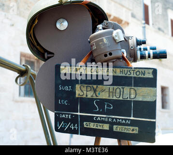 Bisceglie, Italy - June 2, 2017: the 40's re-enactment event. Bell and Howell world war two cine camera on american jeep during his campaign in Italy Stock Photo