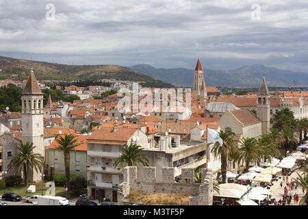 TROGIR, CROATIA - AUGUST 12 2017: View from the top ok Kamerlengo castle of the venetian architecture of trogir old town, Croatia Stock Photo