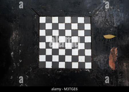Checkered table pattern for game on street. black and white geometric design. Concept Stock Photo