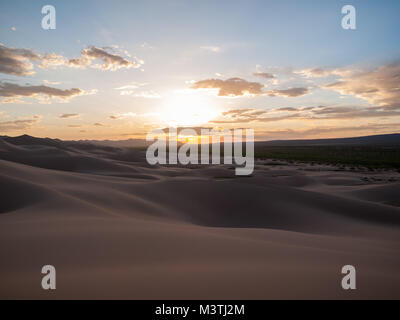 Sunset over Khongoryn Els sand dunes Stock Photo