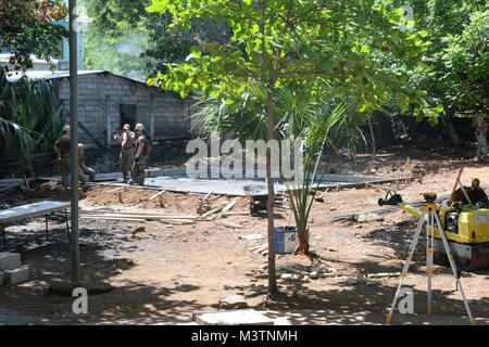 CONCHAGUA, El Salvador (Aug. 16, 2016) – The sixth day of site preparation begins, for Naval Mobile Construction Unit 133, on the foundation for a new community center they are building during Southern Partnership Station 2016 (SPS-16).  SPS-16 is an annual series of U.S. Navy deployments, fostering a lasting relationship with the people of Central and South America through exercises, operations and community relations projects.  (U.S. Navy photo by Mass Communication Specialist 1st Class Kimberly Clifford/Released) 160816-N-VC432-001 by U.S. Naval Forces Southern Command  U.S. 4th Fleet Stock Photo