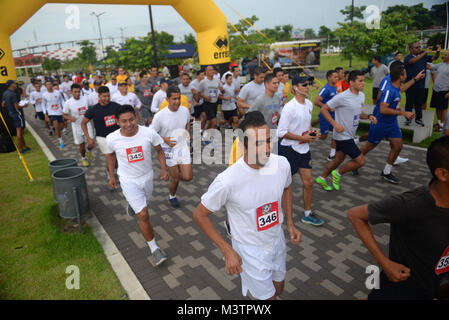 PANAMA CITY, Panama (Sept. 20, 2016) - UNITAS participants from 11 countries run together during a day of sports at the Estadio Maracaná de Panamá soccer stadium. This is the 57th iteration of the world’s longest running annual multinational maritime exercise. (U.S. Navy Photo by Mass Communication Specialist 1st Class Jacob Sippel/RELEASED) 160920-N-AW702-002 by U.S. Naval Forces Southern Command  U.S. 4th Fleet Stock Photo