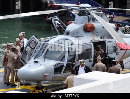 PANAMA CITY, Panama (Sept. 20, 2016) – Students from International Maritime University of Panama (UMIP) get look at a AS-565 Panther Helicopter aboard the Mexican Navy’s ARM Revolucion (P-164).   Revolucion is taking part in UNITAS 2016. UNITAS is an annual multi-national exercise that focuses on strengthening our existing regional partnerships and encourages establishing new relationships through the exchange of maritime mission-focused knowledge and expertise throughout the exercise. (U.S. Navy Photo by Cmdr. Erik Reynolds/RELEASED) 160920-N-PI800-0055 by U.S. Naval Forces Southern Command   Stock Photo