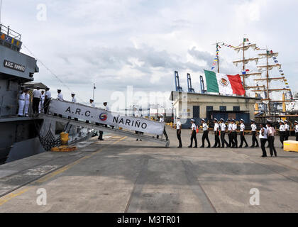 PANAMA CITY, Panama (Sept. 20, 2016) – Students from the Instituto Profesional y Técnico de La Chorrera take a tour on Colombian ship ARC Nariño (CM-55). Nariño is taking part in UNITAS 2016. UNITAS is an annual multi-national exercise that focuses on strengthening our existing regional partnerships and encourages establishing new relationships through the exchange of maritime mission-focused knowledge and expertise throughout the exercise. (U.S. Navy Photo by Cmdr. Erik Reynolds/RELEASED) 160920-N-PI800-0210 by U.S. Naval Forces Southern Command  U.S. 4th Fleet Stock Photo