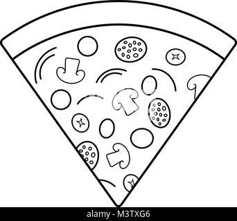 Simple pizza slice with its crust, mushroom, sausage, olive and onion Stock Vector