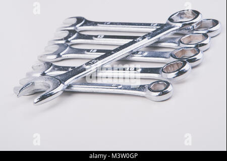 Tools background with a wrench set Stock Photo