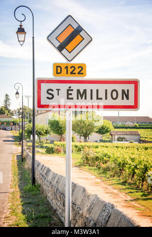 Saint Emilion roadsign, Bordeaux, France Stock Photo