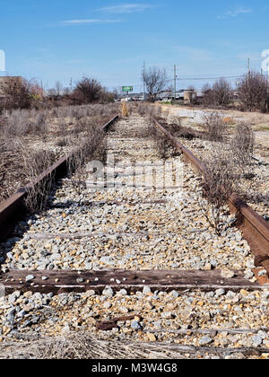 Abandoned railroad or railway track or tracks in urban Montgomery, Alabama USA. Stock Photo