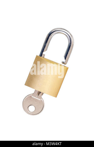 gold Padlock with keys - lock representing security isolated on a white background Stock Photo