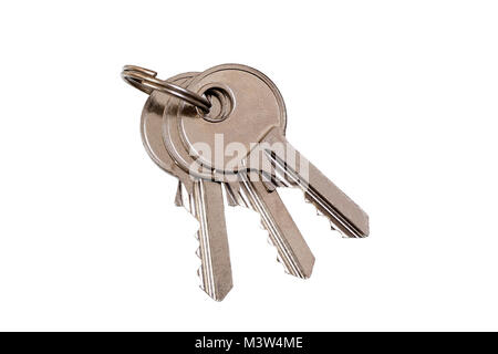 Bunch of keys with keychain, isolated on White Stock Photo