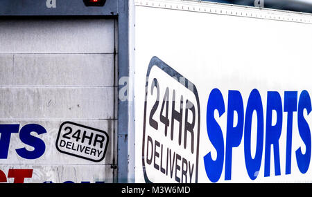 Lorry park at the Sports Direct .com main distribution hub, Shirebrook, Derbyshire. Stock Photo