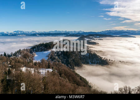 Panoramic view from Uetliberg, Uto Kulm, fog, swiss alps, Kanton Zurich Stock Photo