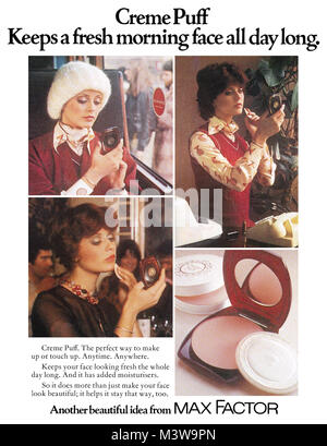 1974 British advertisement for Max Factor Creme Puff face powder. Stock Photo