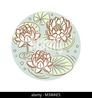 Lotus floral round plate design vector. Stock Vector