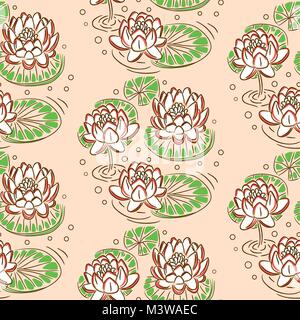 Water lily pastel pink vector seamless pattern. Stock Vector