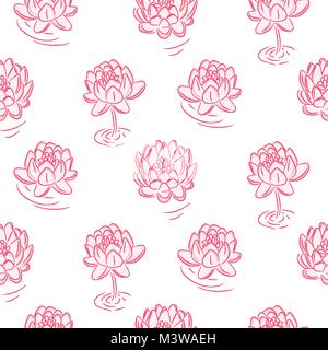 Water lily pink flowers vector seamless pattern. Stock Vector