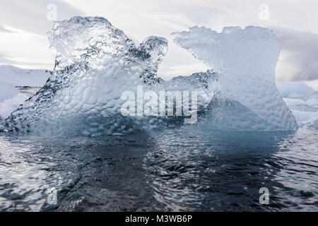 Sculpted sea ice floating in Half Moon Island; Antarctica Stock Photo