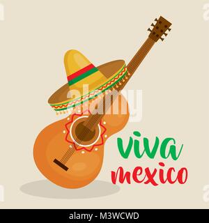 guitar with mexican hat Stock Vector