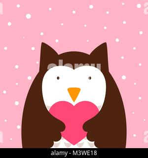 Cartoon owl, heart illustration. Stock Vector