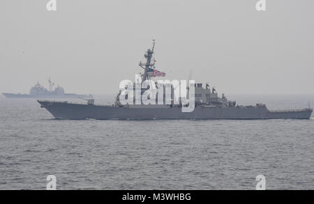 170601-N-RM689-079 SEA OF JAPAN (June 1, 2017) The guided-missile destroyer USS Fitzgerald (DDG 62) is underway with the Carl Vinson Carrier Strike Group, including the aircraft carrier USS Carl Vinson (CVN 70), Carrier Air Wing (CVW) 2, the guided-missile cruiser USS Lake Champlain (CG 57) and the guided-missile destroyers USS Wayne E. Meyer (DDG 108) and USS Michael Murphy (DDG 112). Fitzgerald is part of the Ronald Reagan Carrier Strike Group, which includes USS Ronald Reagan (CVN 76), CVW-5, USS Shiloh (CG 67), USS Barry (DDG 52), USS McCampbell (DDG 85), USS Mustin (DDG 89) and the Japan  Stock Photo