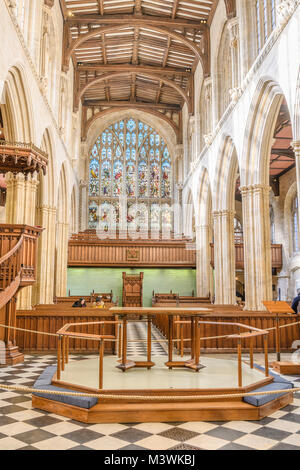 The main altar in the nave at the christian church of St Mary the Virgin, the official church at the university of Oxford, England. Stock Photo