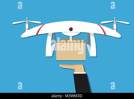 Man get a gift from drone delivery, vector art design Stock Vector