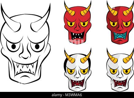Hanya mask ; Evil ghost face in flat, vector design Stock Vector